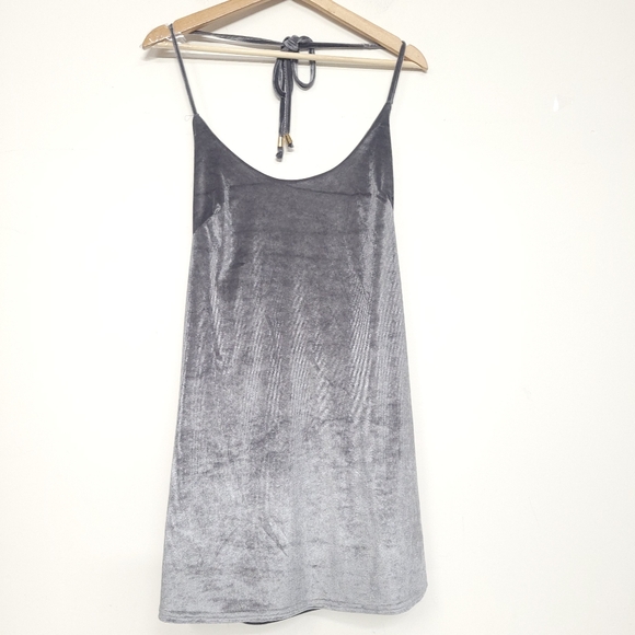 NWT Sweet Look Fashion Velvet Grey self tie mini Dress, sz M - Picture 3 of 12
